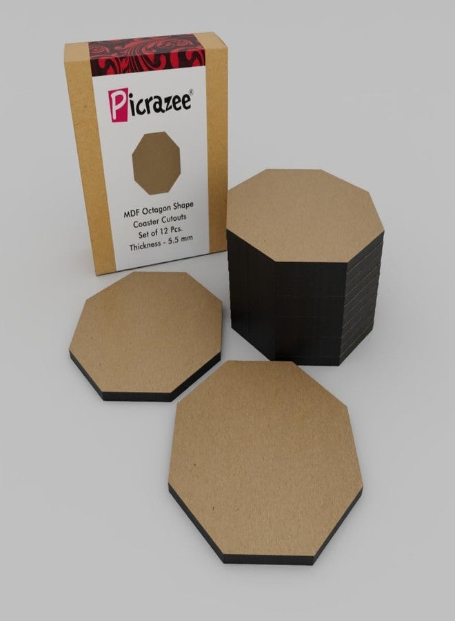 PICRAZEE قواعد أكواب خشبية من خشب MDF من PICRAZEE للأعمال اليدوية، فن الماندالا، فن الراتنج، الرسم، مجموعة أدوات تزيين مكونة من 12 قطعة، شكل ثماني الأضلاع، مقاس 4 بوصات (OC_12) - Image 1